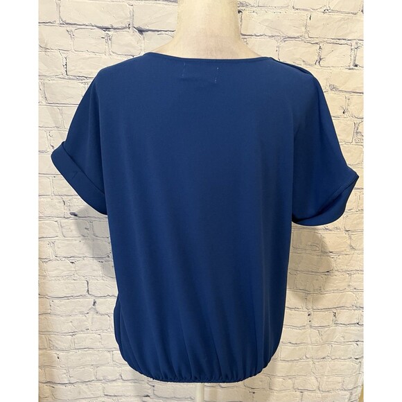 Melloday Royal Blue Short Sleeve Elastic Waist V-neck Blouse Size Medium - Picture 3 of 6